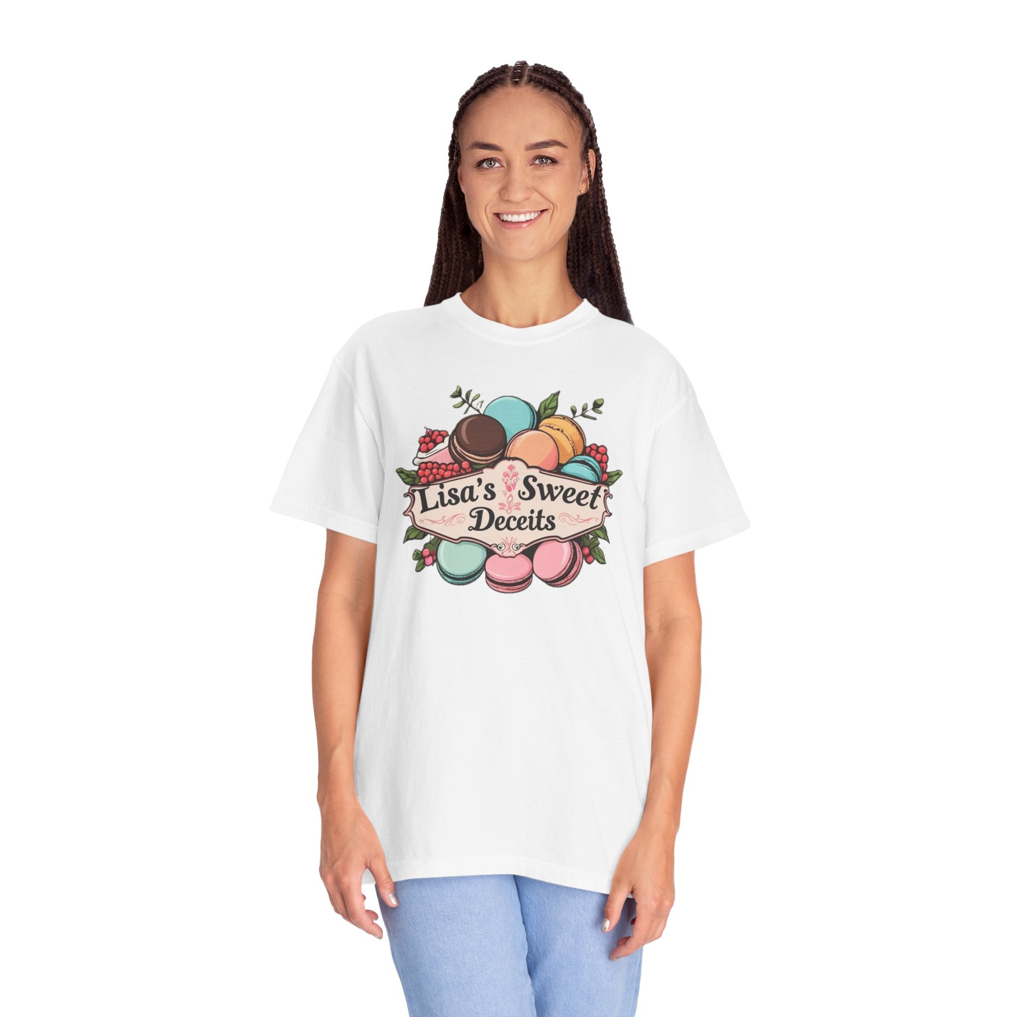 T-Shirt — "Lisa's Sweet Deceits" Macaron Bakery Graphic Tee