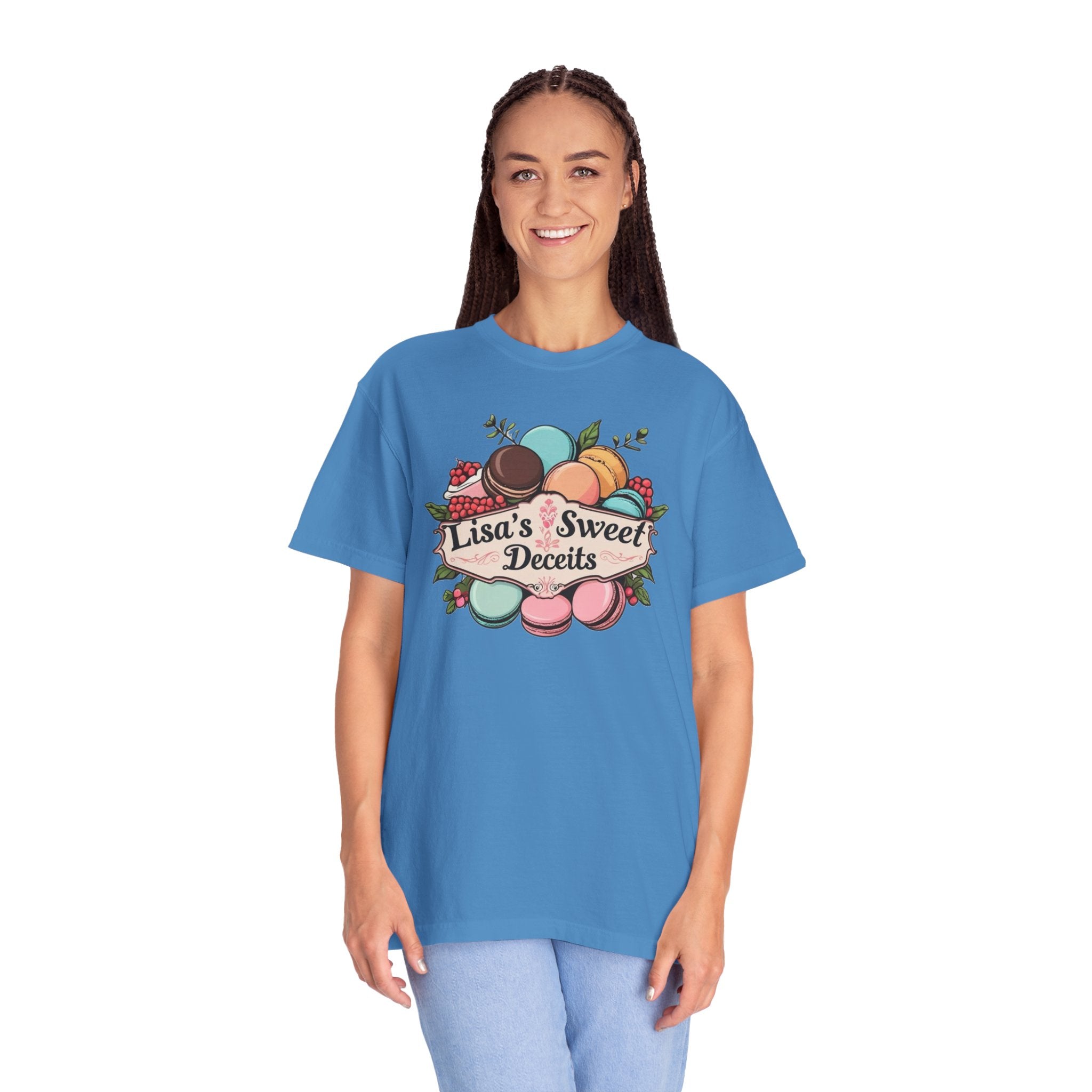 T-Shirt — "Lisa's Sweet Deceits" Macaron Bakery Graphic Tee