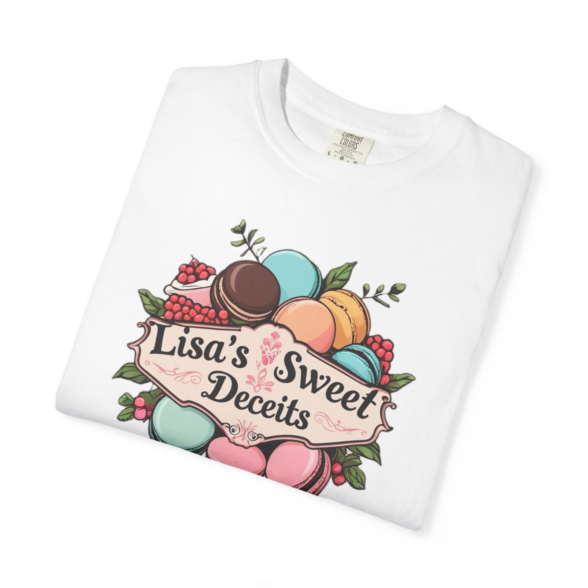 T-Shirt — "Lisa's Sweet Deceits" Macaron Bakery Graphic Tee