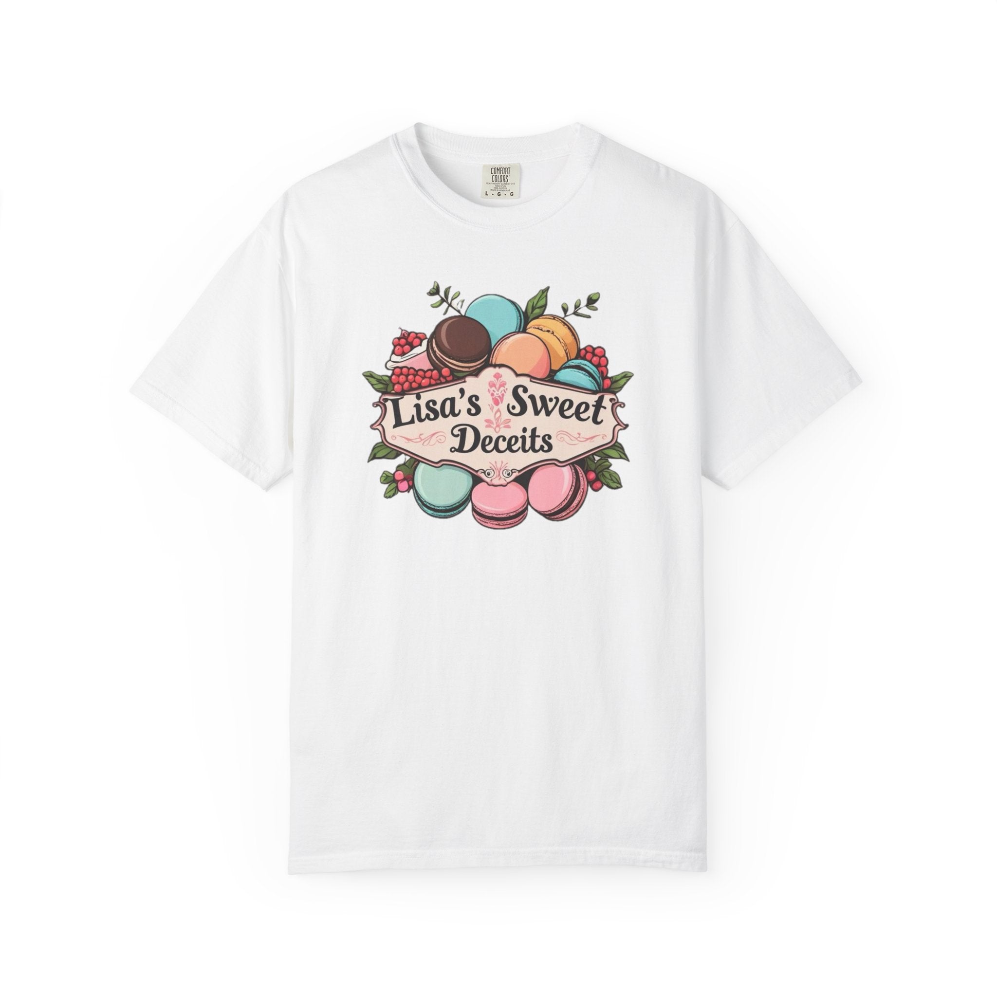 T-Shirt — "Lisa's Sweet Deceits" Macaron Bakery Graphic Tee